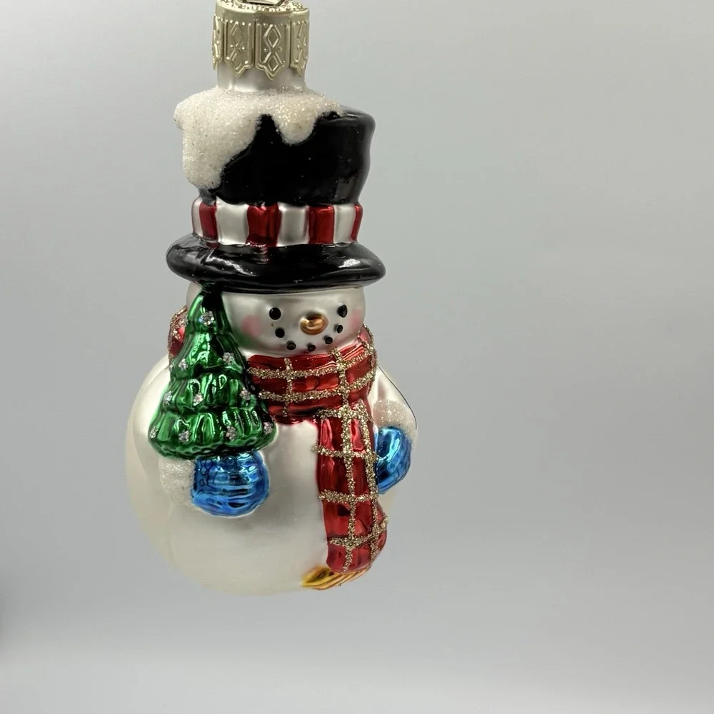 3 Snowman‎ Blown Glass Christmas Ornaments Vintage 3.5
